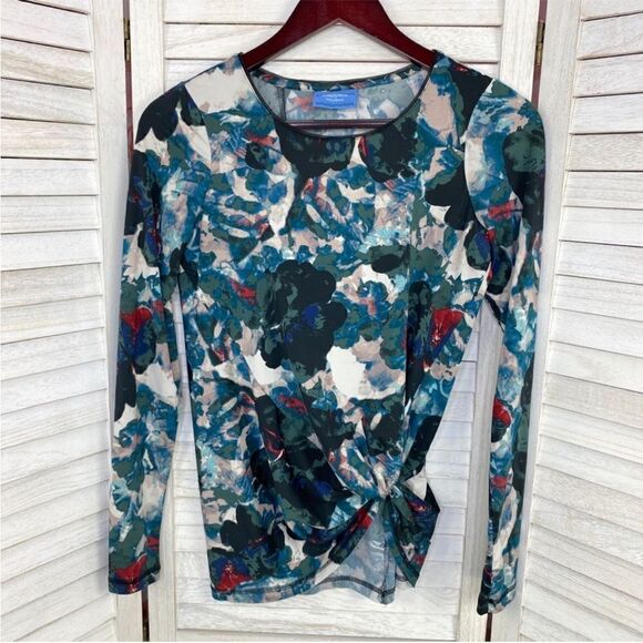 Simply Vera Vera Wang Watercolor Twist Front‎ Shirt Teal Green Small - Picture 7 of 12